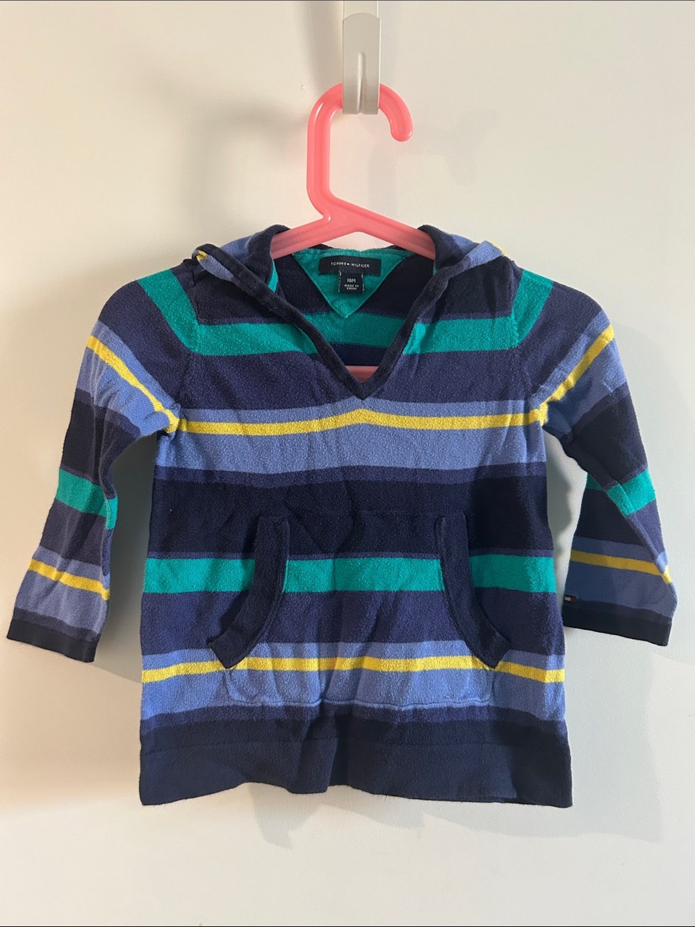 Tommy Hilfiger Kids Striped Hooded Pullover - Navy, Teal, Light Blue, Yellow